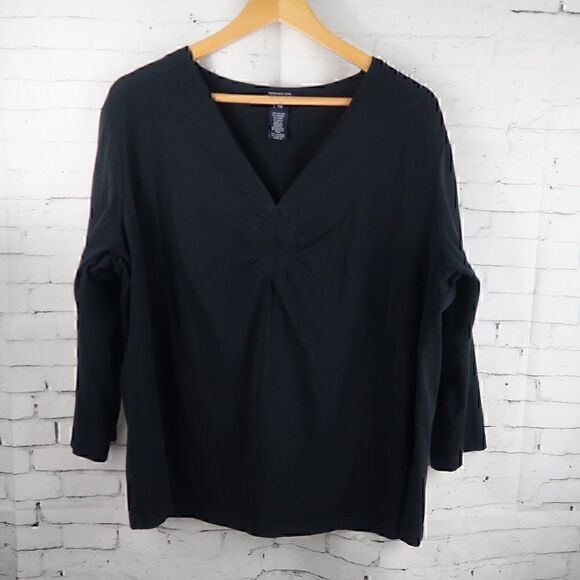 JONES NEW YORK SIGNATURE BLACK V NECK 3/4 SLEEVE TOP SIZE 2X - Picture 1 of 6